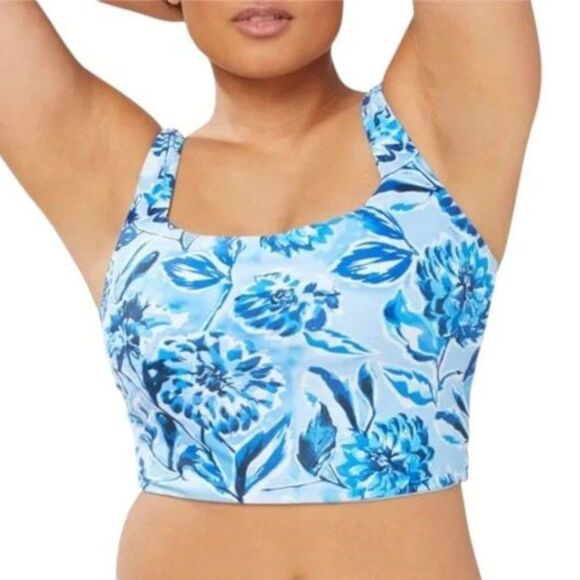 Andie Swim Siren Square Neck Tankini Tank Top Blue Floral Size Medium - Picture 1 of 7